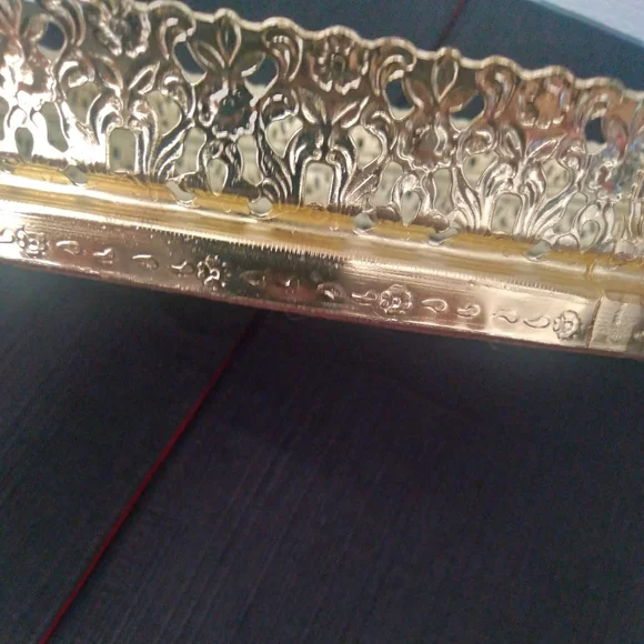 Vanity Tray Vintage Filagree Metal Mirrored - Picture 4 of 7